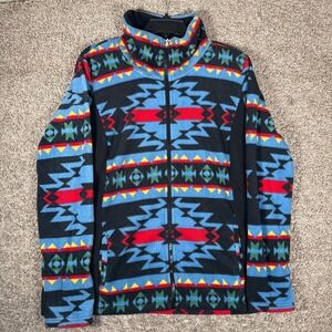 Chaps Sport Womens XL Aztec Fleece Jacket Full Zip Southwestern Blue Red